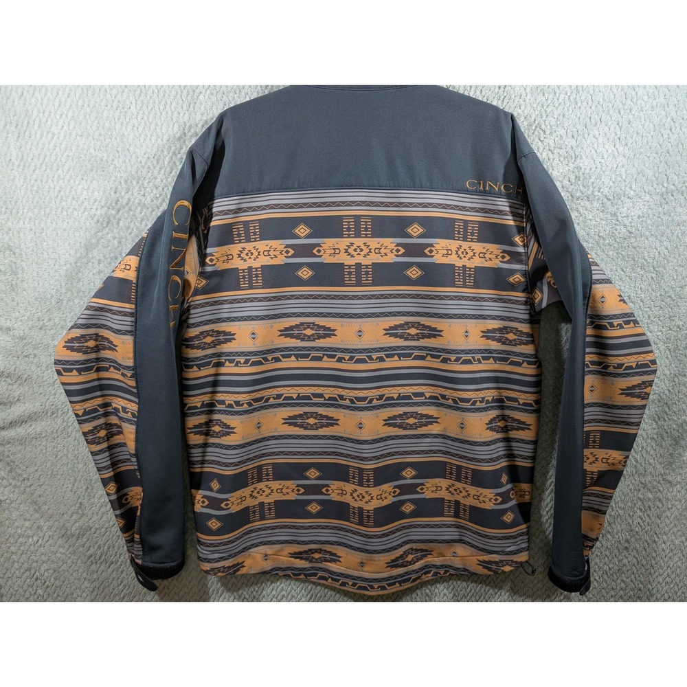 Cinch Mens Bonded Softshell Jacket XL Orange Grey Aztec Southwestern Full Zip - Picture 7 of 12